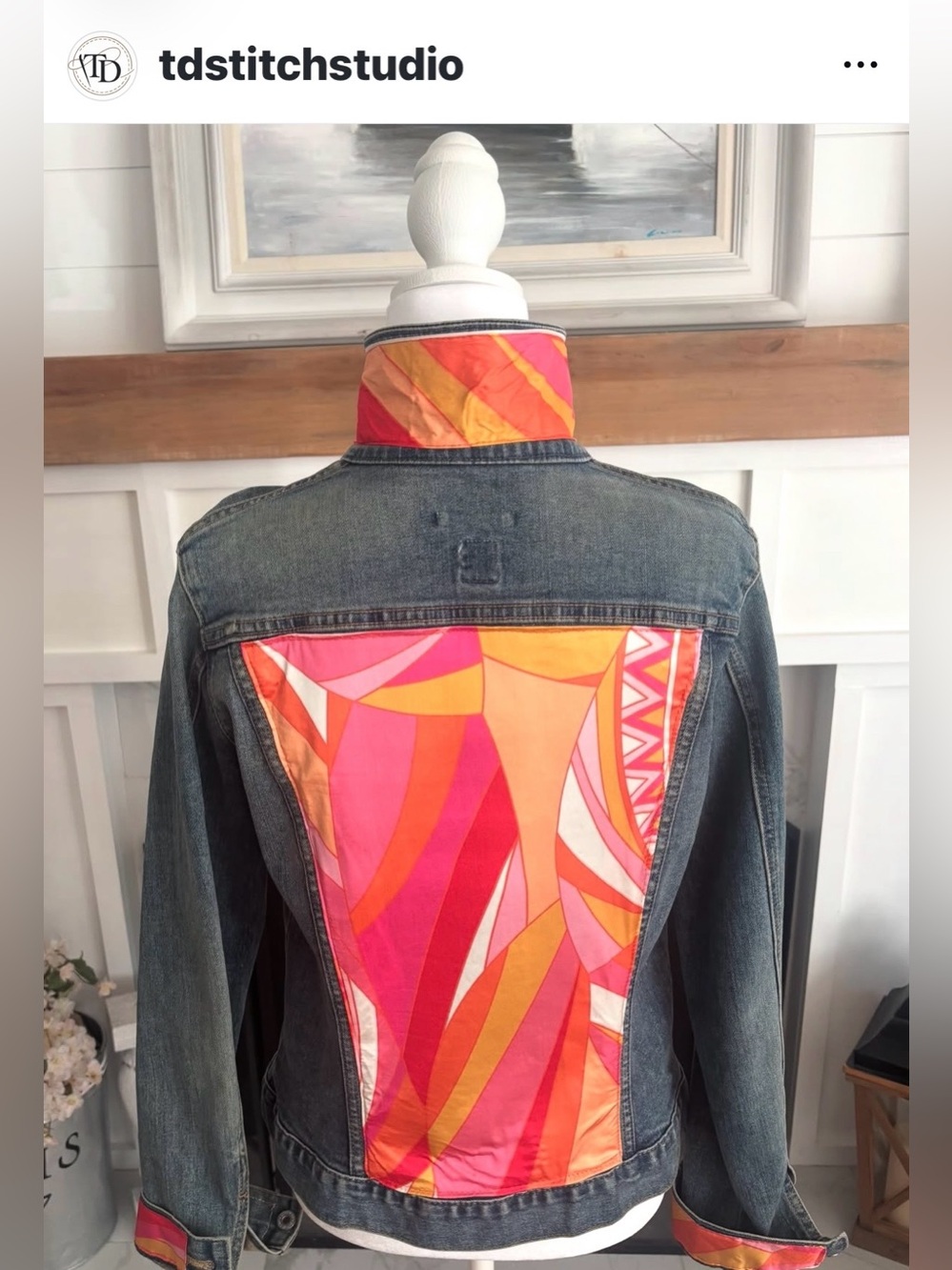 Custom Denim - Satin Patch back denim in beautiful hues of orange and pink sz M